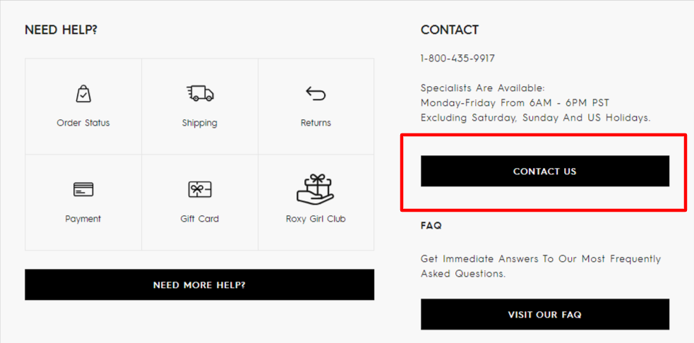 How to Contact Roxy Customer Service Step 3